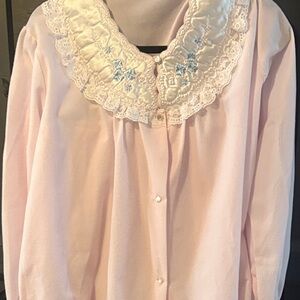 Vintage Secret Accents Pink Pajama Set with Lace Collar